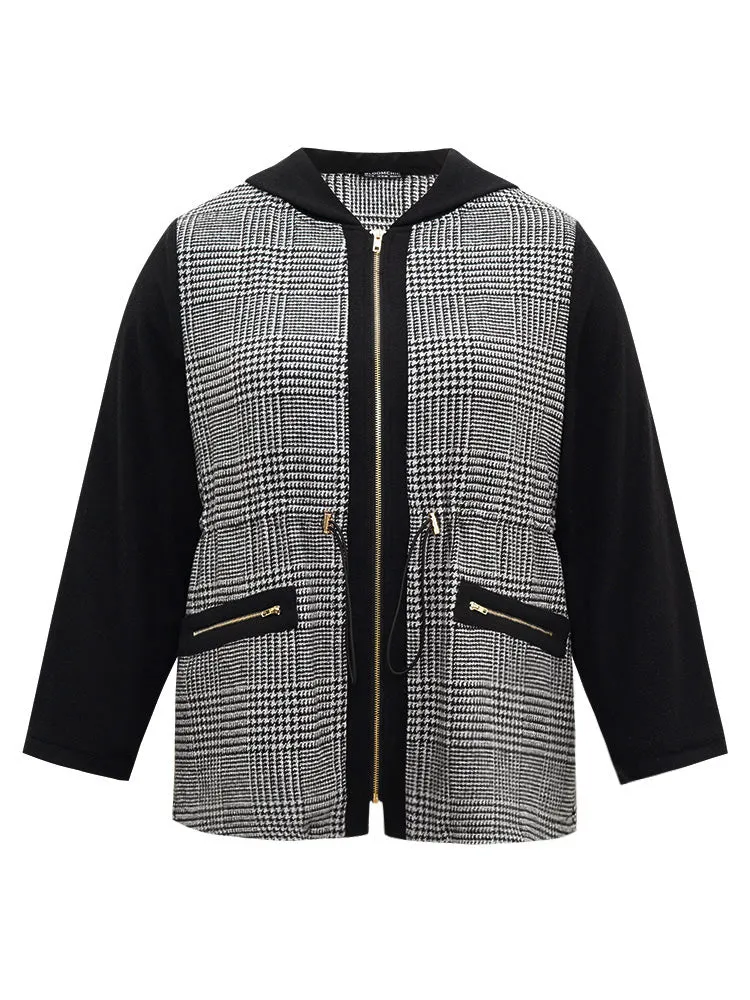 Houndstooth Patchwork Zipper Drawstring Coat sold by Bloomchic product image thumbnail 5