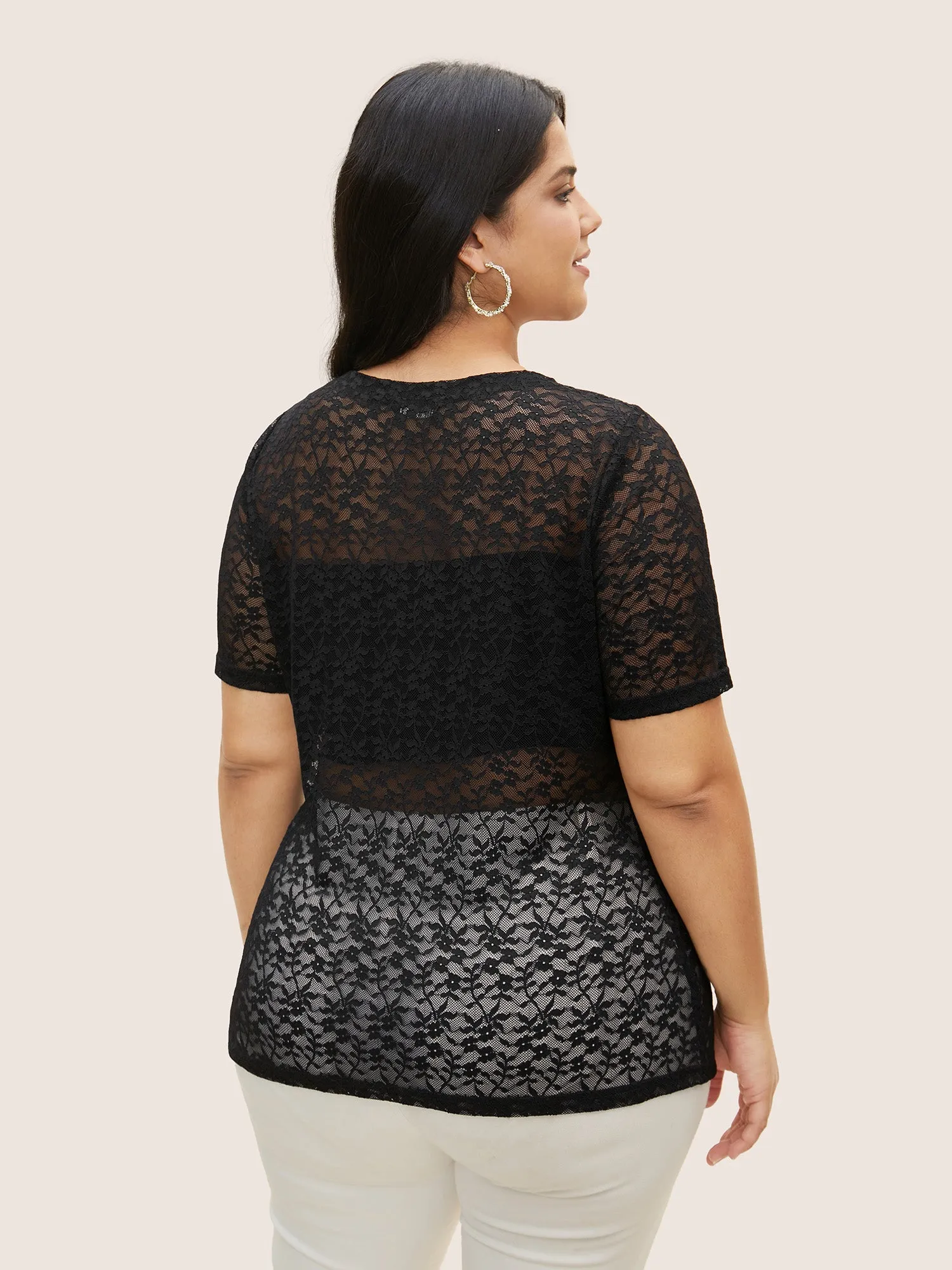 Crochet Lace Mesh Crew Neck T-shirt sold by Bloomchic product image thumbnail 4