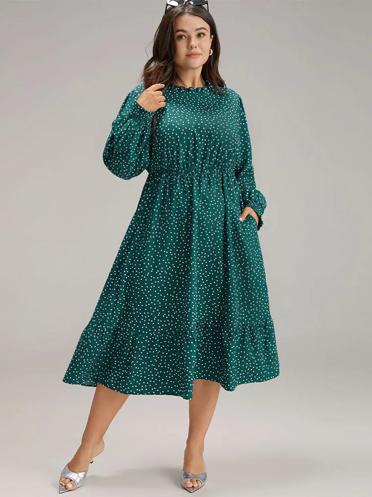 Polka Dot Mock Neck Shirred Dress sold by Bloomchic