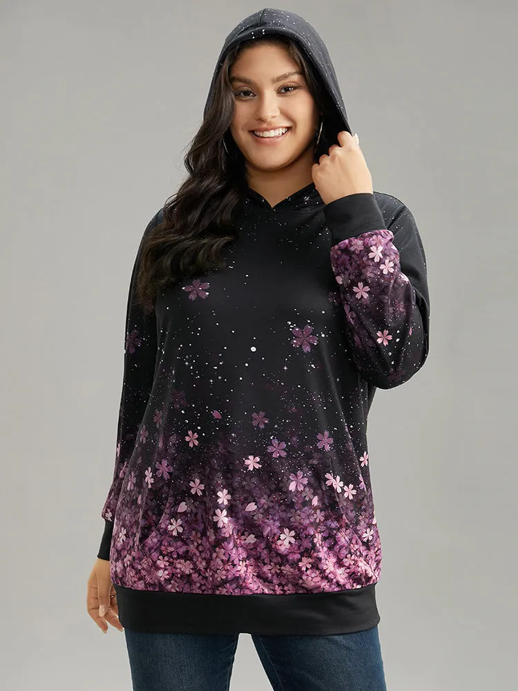 Floral Hooded Kangaroo Pocket Sweatshirt sold by Bloomchic product image thumbnail 3