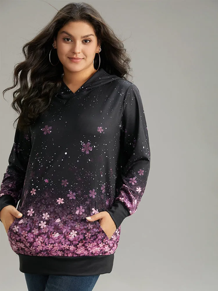 Floral Hooded Kangaroo Pocket Sweatshirt sold by Bloomchic