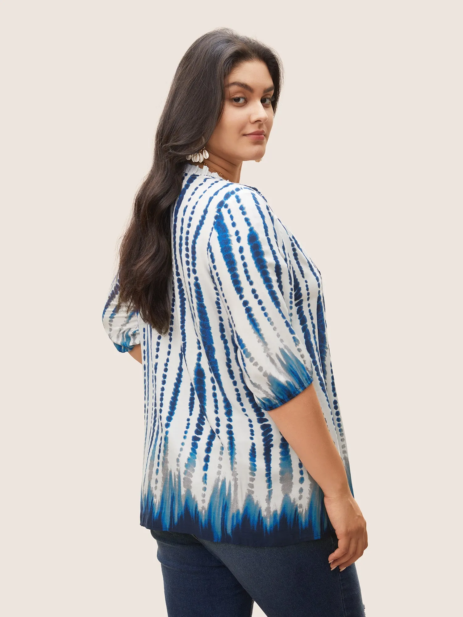 Tie Dye Tie Neck Frill Trim Blouse sold by Bloomchic product image thumbnail 5