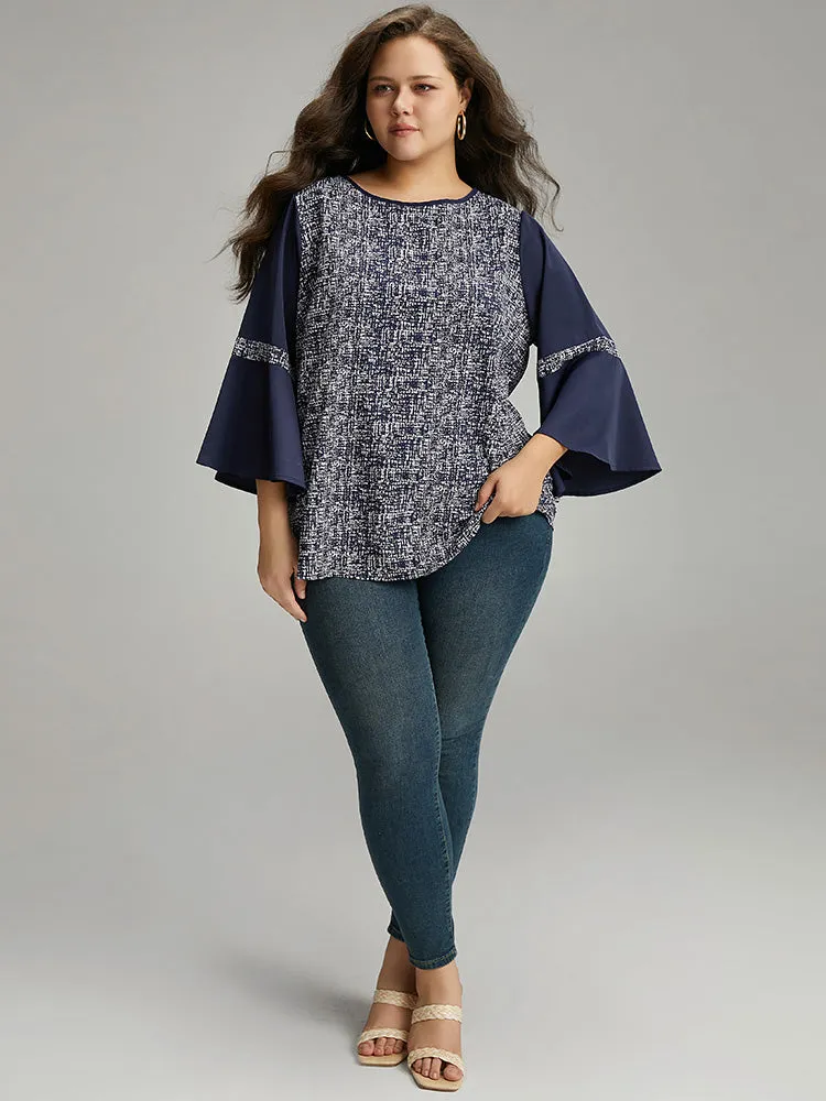 Patchwork Crew Neck Ruffle Sleeve Blouse sold by Bloomchic product image thumbnail 4