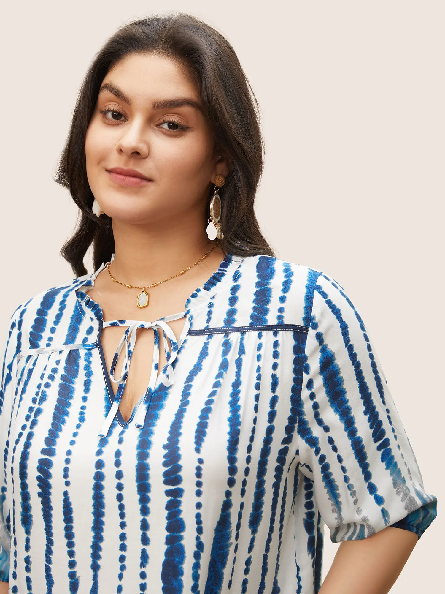 Tie Dye Tie Neck Frill Trim Blouse sold by Bloomchic product image thumbnail 4