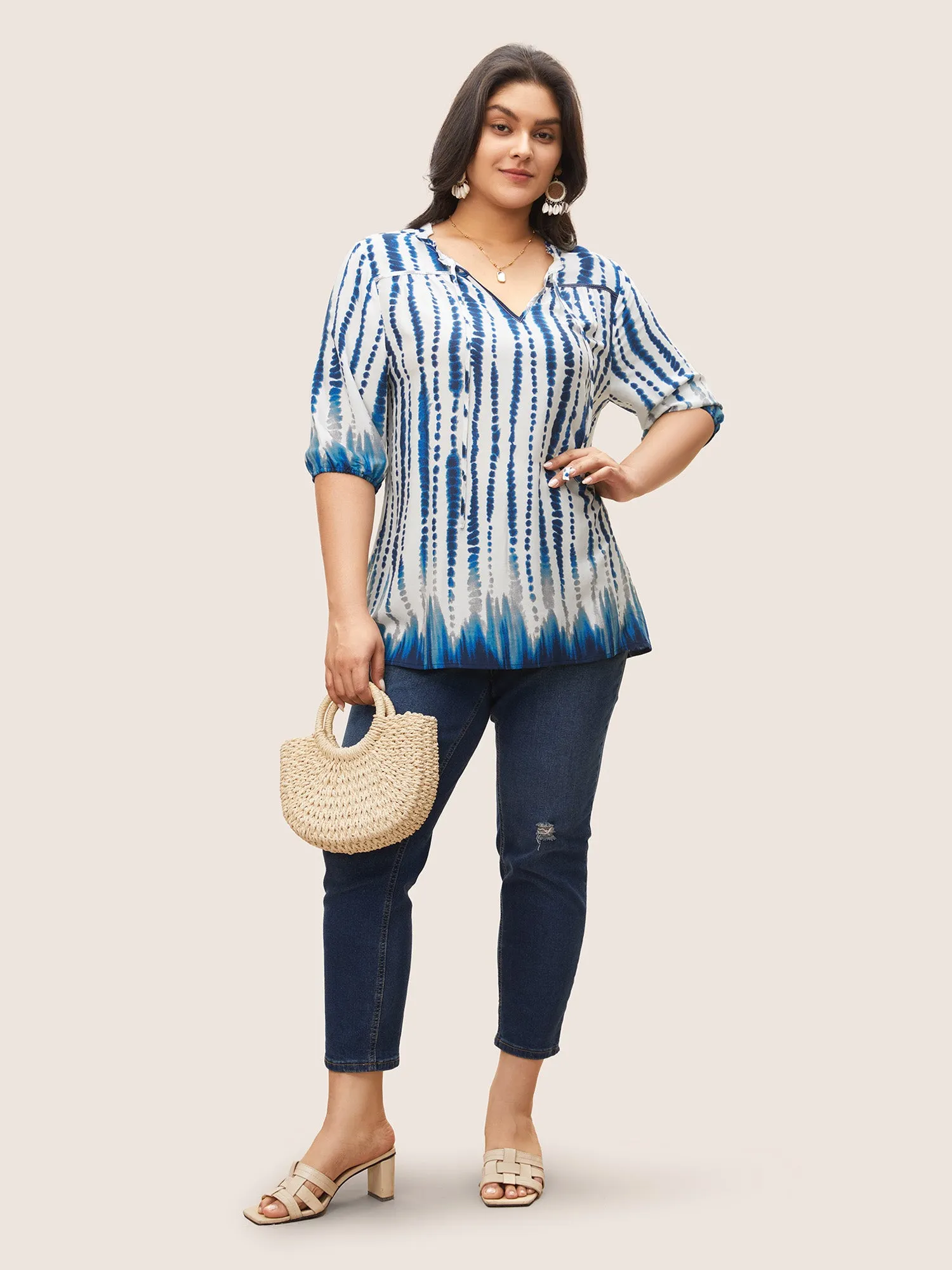 Tie Dye Tie Neck Frill Trim Blouse sold by Bloomchic product image thumbnail 3