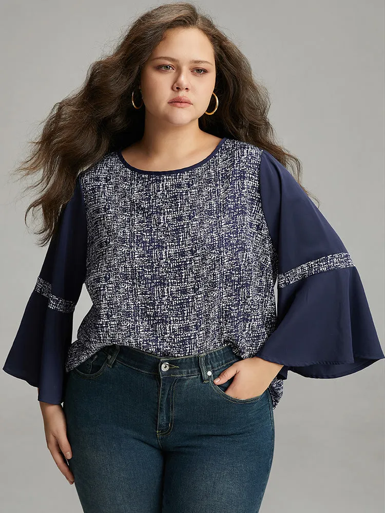 Patchwork Crew Neck Ruffle Sleeve Blouse sold by Bloomchic product image thumbnail 5