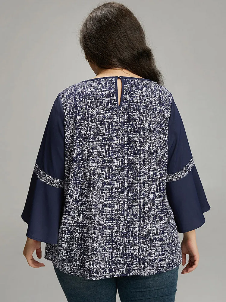 Patchwork Crew Neck Ruffle Sleeve Blouse sold by Bloomchic product image thumbnail 2