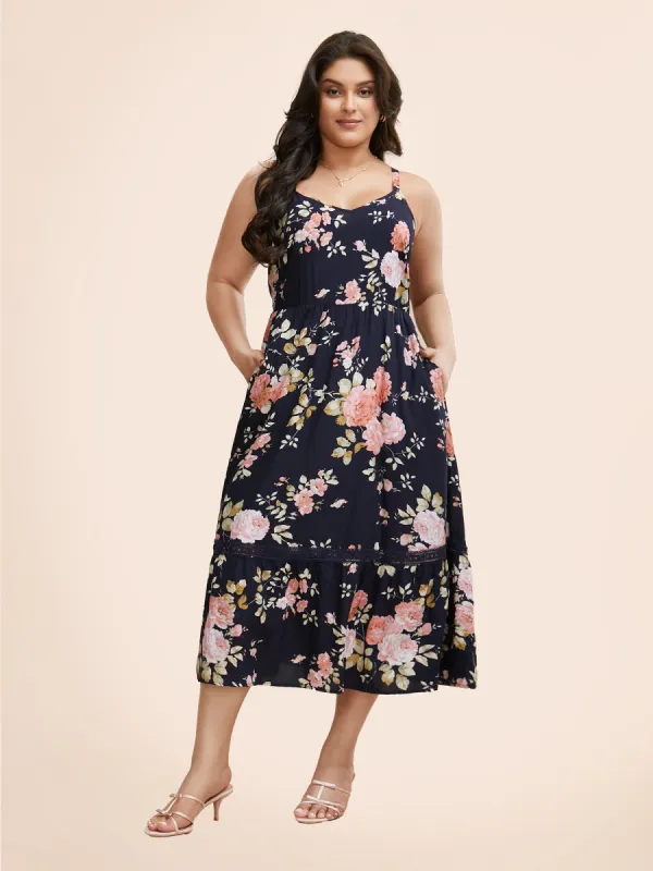 Heart Neckline Contrast Webbing Cami Dress sold by Bloomchic