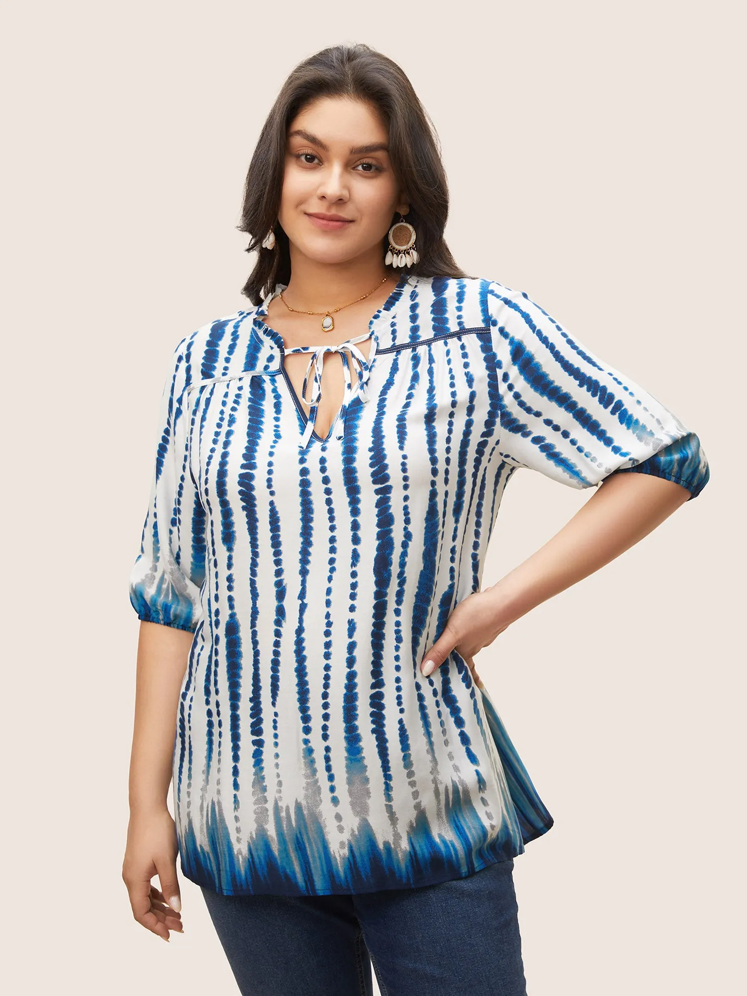 Tie Dye Tie Neck Frill Trim Blouse sold by Bloomchic product image thumbnail 2