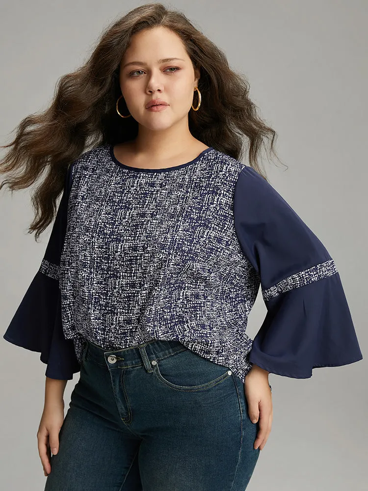 Patchwork Crew Neck Ruffle Sleeve Blouse sold by Bloomchic product image thumbnail 3