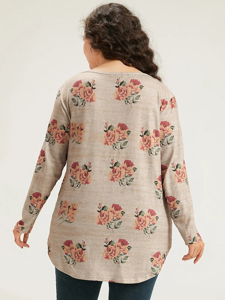 Floral Print Crew Neck Heather T-shirt sold by Bloomchic product image thumbnail 5