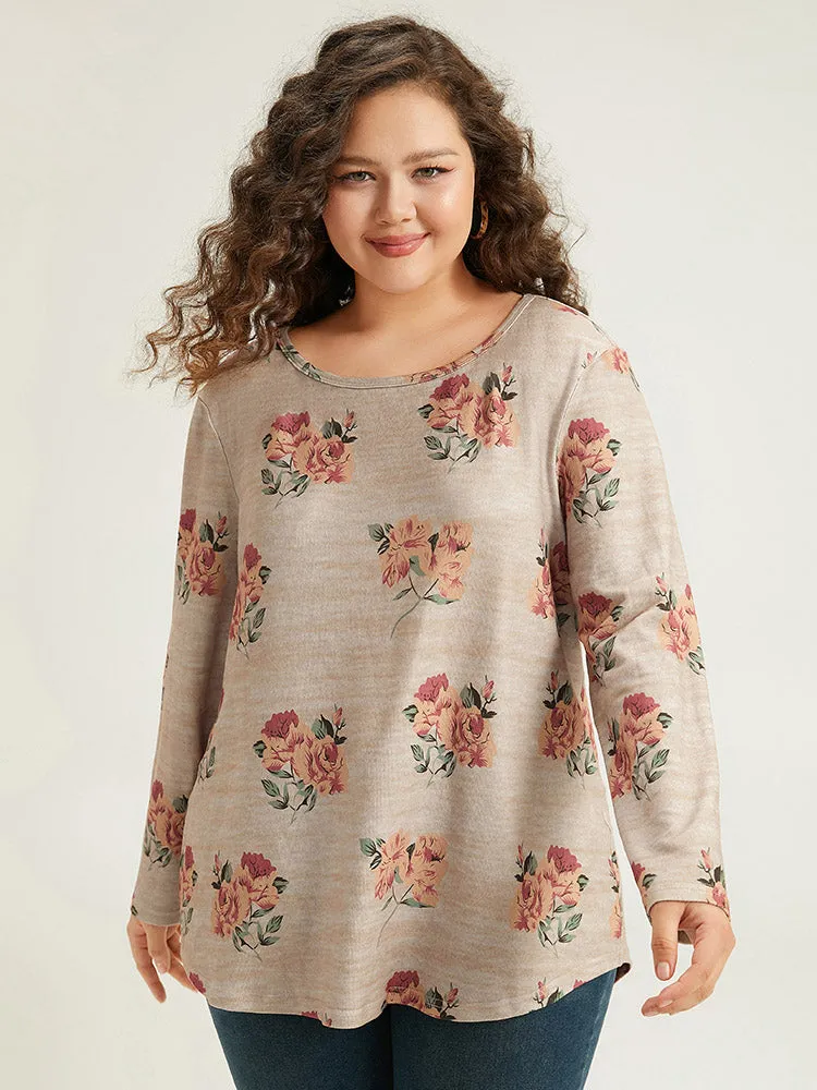 Floral Print Crew Neck Heather T-shirt sold by Bloomchic product image thumbnail 2