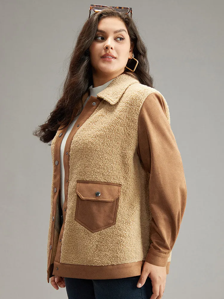 Contrast Patchwork Flap Pocket Button Up Coat sold by Bloomchic product image thumbnail 4