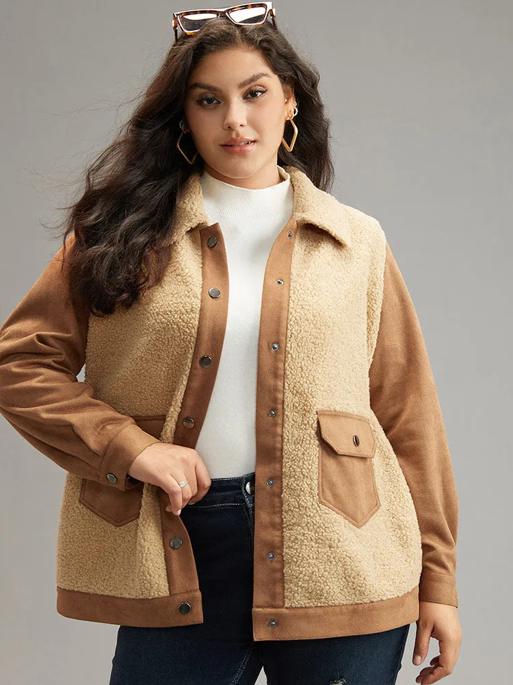 Contrast Patchwork Flap Pocket Button Up Coat sold by Bloomchic