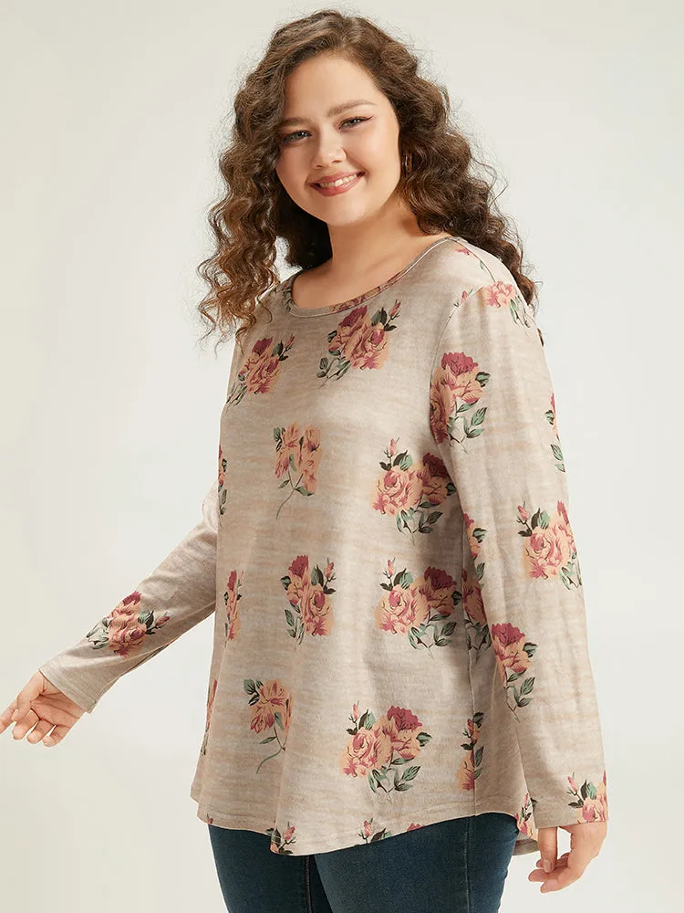 Floral Print Crew Neck Heather T-shirt sold by Bloomchic product image thumbnail 3