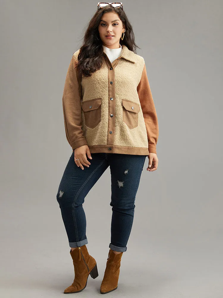 Contrast Patchwork Flap Pocket Button Up Coat sold by Bloomchic product image thumbnail 5