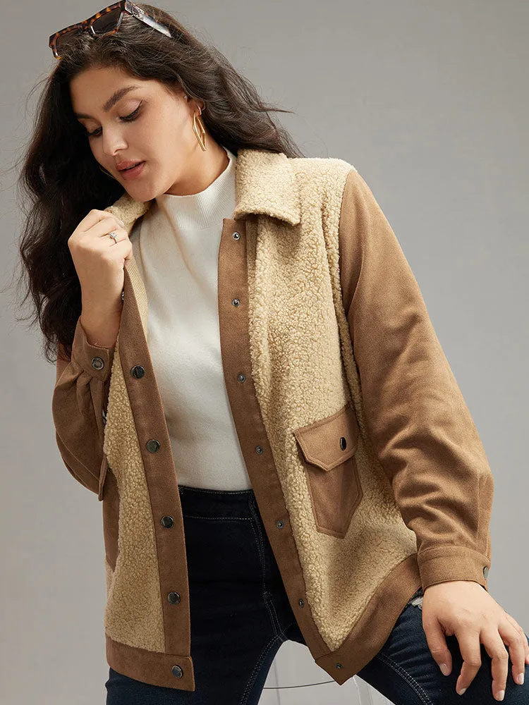 Contrast Patchwork Flap Pocket Button Up Coat sold by Bloomchic product image thumbnail 2