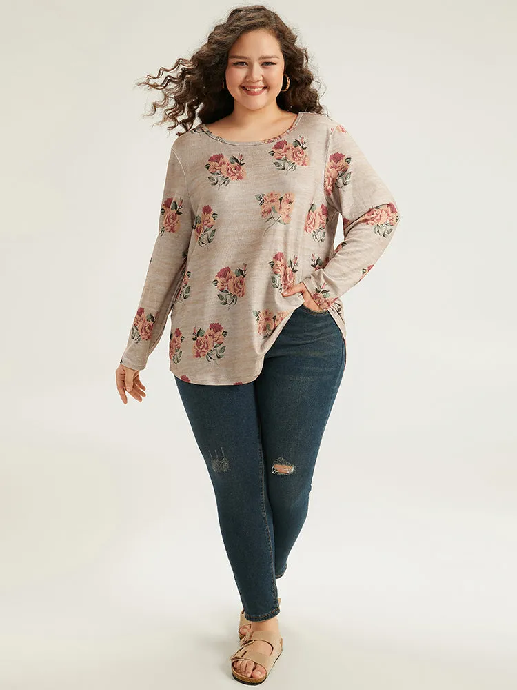 Floral Print Crew Neck Heather T-shirt sold by Bloomchic product image thumbnail 4