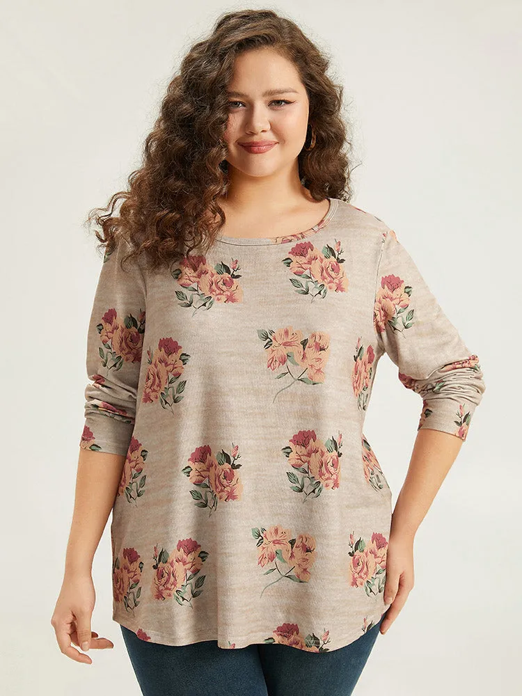Floral Print Crew Neck Heather T-shirt sold by Bloomchic
