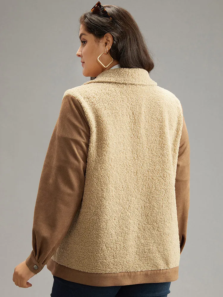 Contrast Patchwork Flap Pocket Button Up Coat sold by Bloomchic product image thumbnail 3