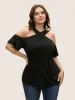 Solid Overlap Collar Ruffle Sleeve T-shirt sold by Bloomchic