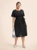 Crew Neck Metal Button Detail Belted Dress sold by Bloomchic