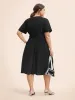 Crew Neck Metal Button Detail Belted Dress sold by Bloomchic