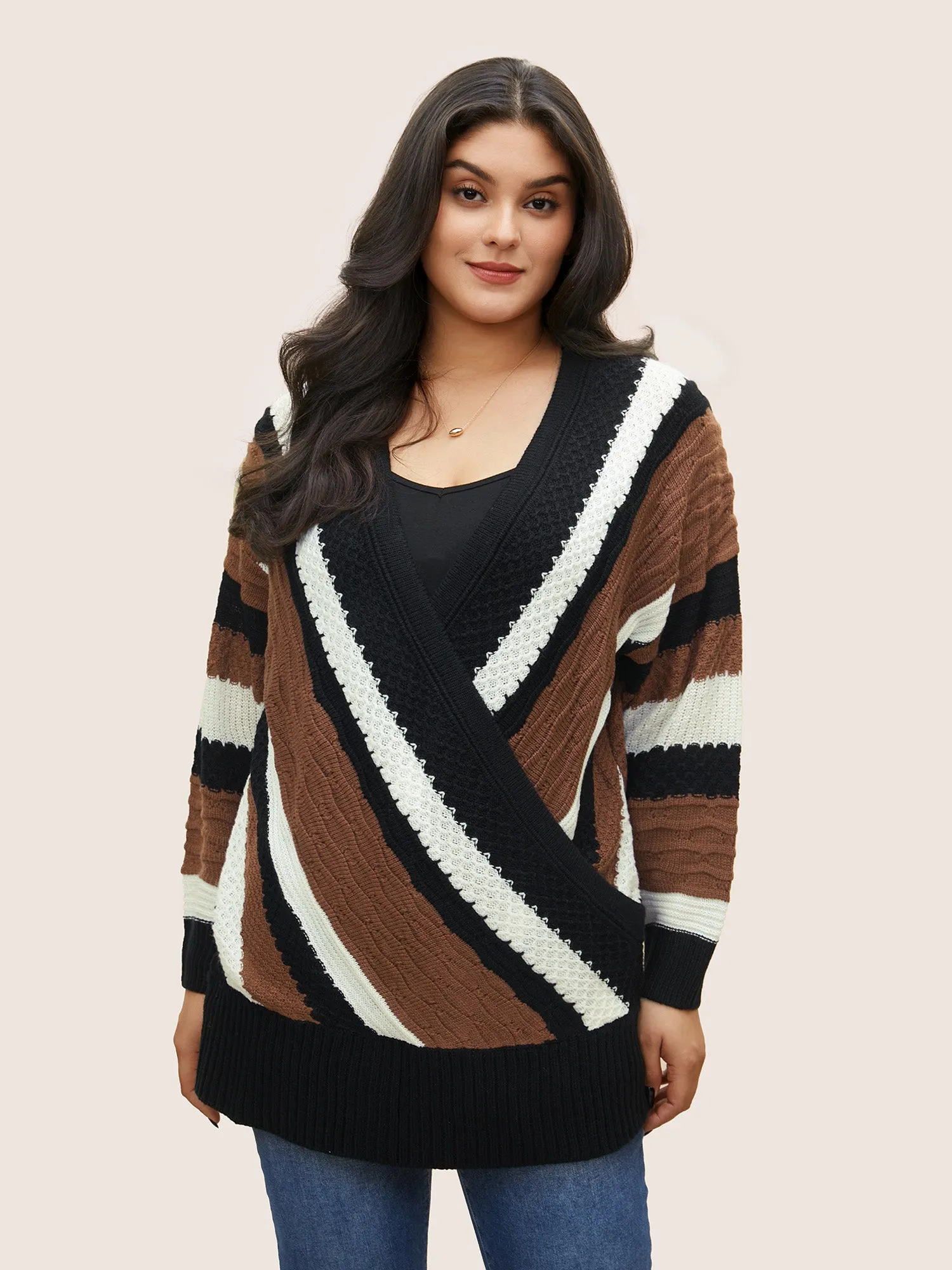 Contrast Colorblock Wrap Deep V Neck Pullover sold by Bloomchic product image thumbnail 5
