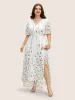 Sequin Mesh Embroidered Wrap Split Hem Dress sold by Bloomchic