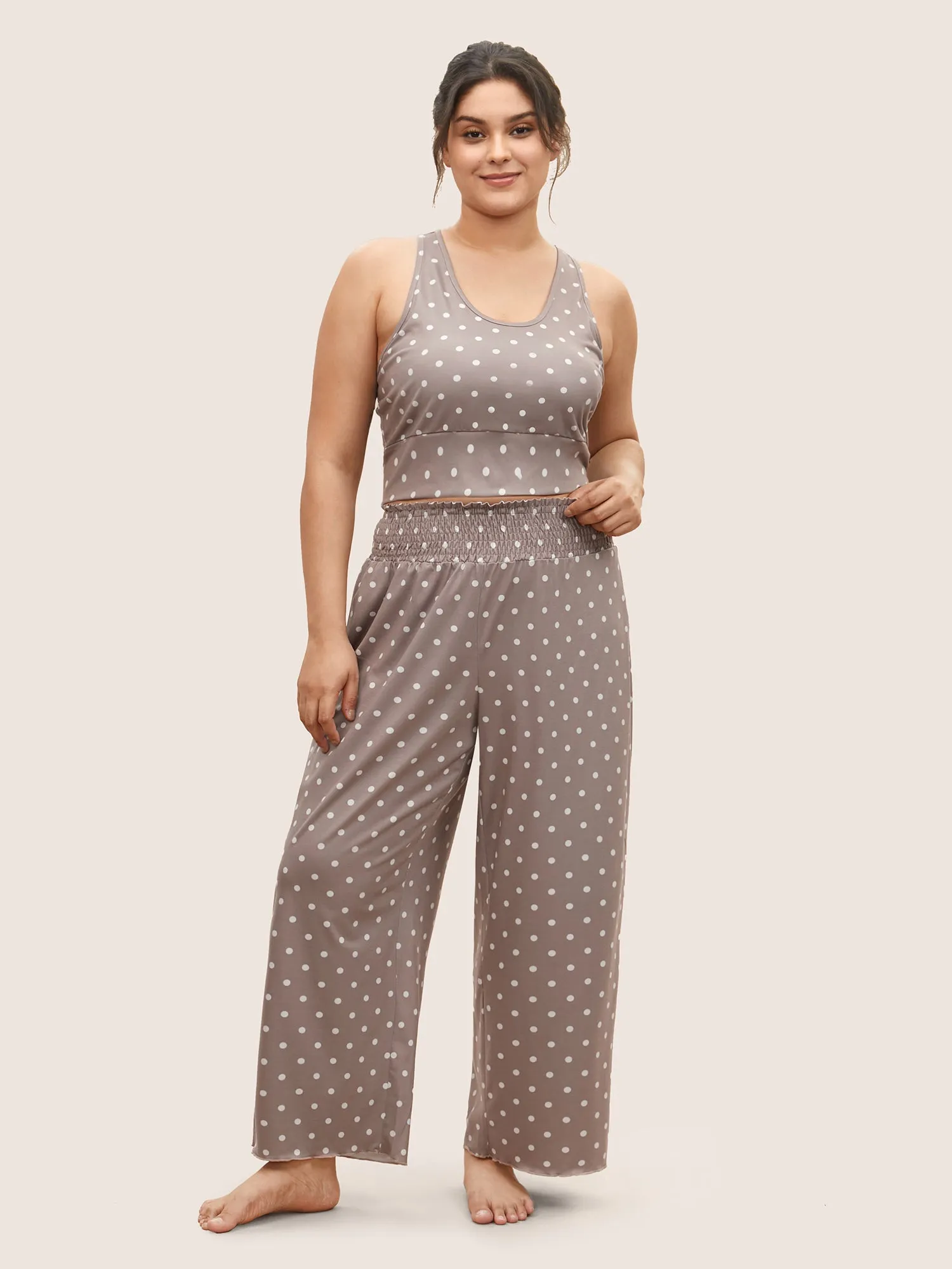 Polka Dot Removable Chest Pad Loungewear Set sold by Bloomchic