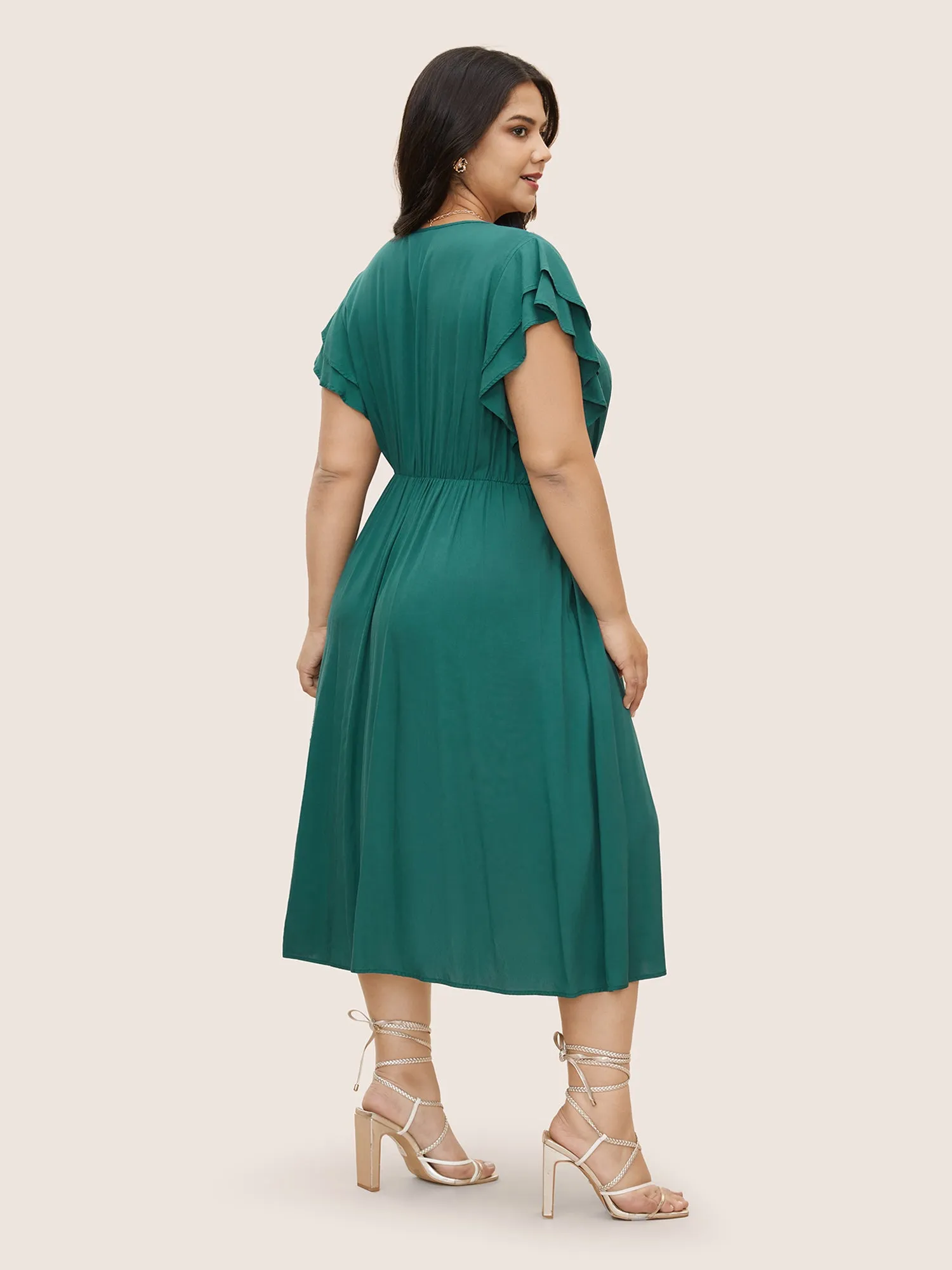 Citrus Solid Tiered Ruffle Cap Sleeve Button Detail Dress sold by Bloomchic product image thumbnail 3