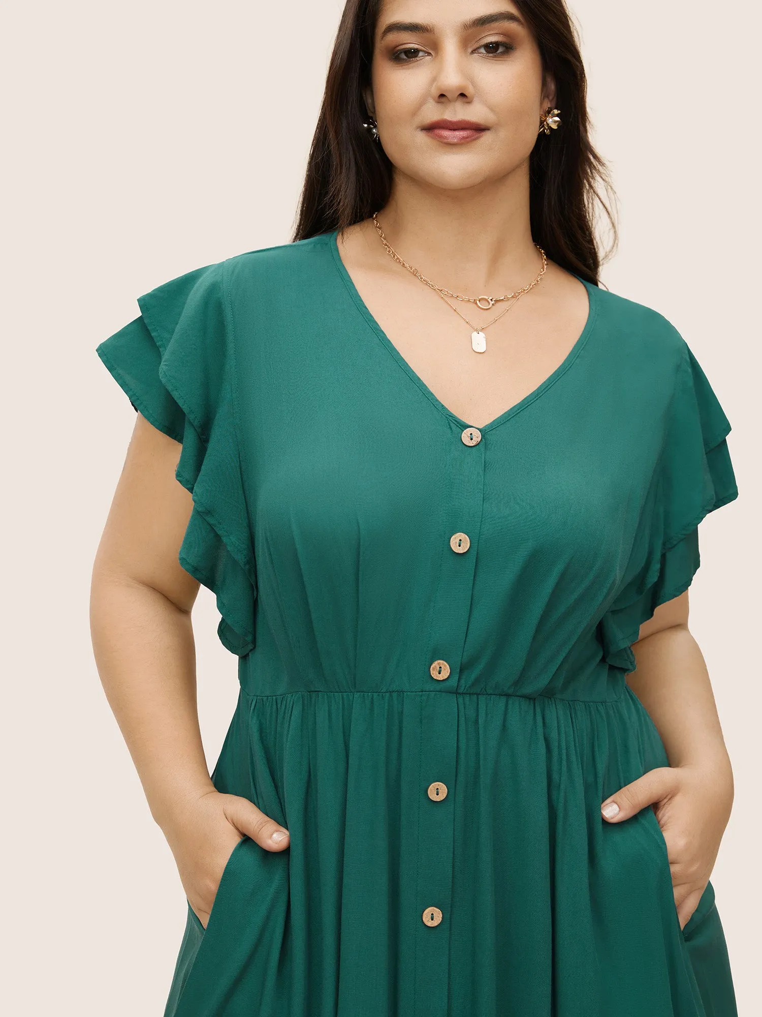 Citrus Solid Tiered Ruffle Cap Sleeve Button Detail Dress sold by Bloomchic product image thumbnail 4