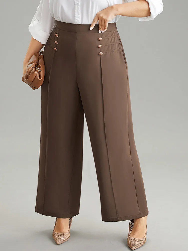 Static-Free Button Detail Seam Detail Elastic Waist Pants sold by Bloomchic