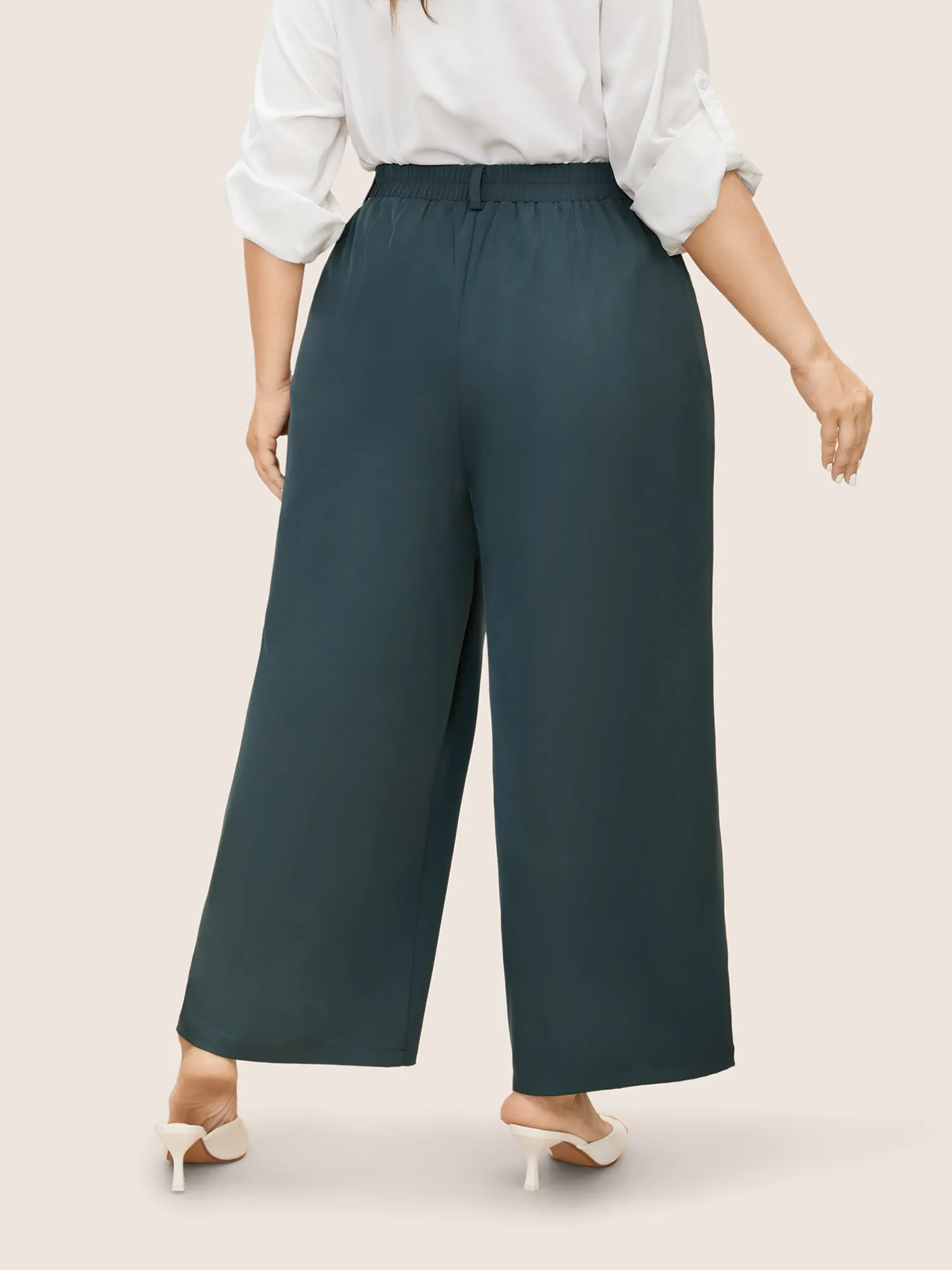 Mid Rise Elastic Waist Pleated Wide Leg Pants sold by Bloomchic product image thumbnail 3