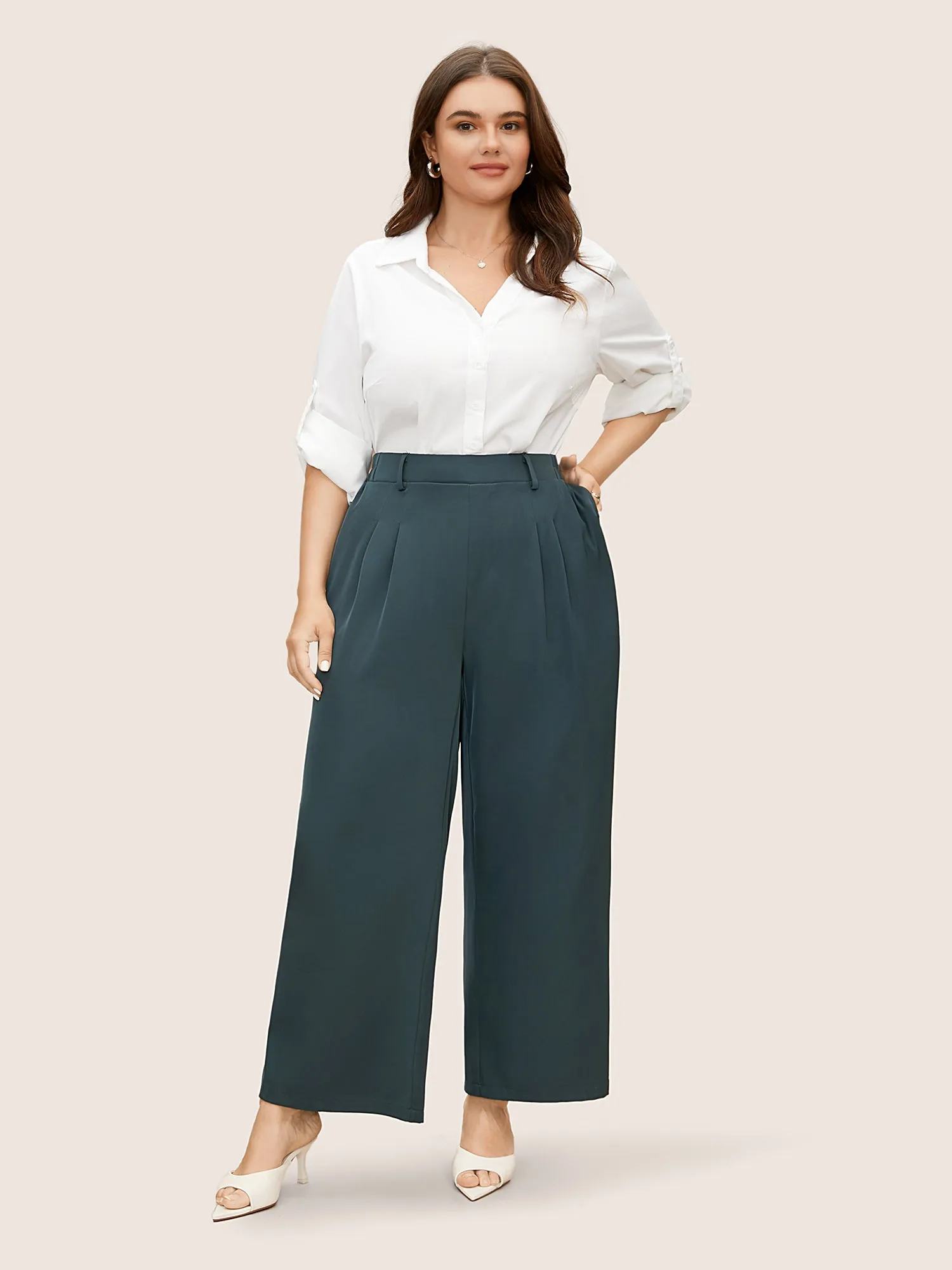 Mid Rise Elastic Waist Pleated Wide Leg Pants sold by Bloomchic product image thumbnail 2