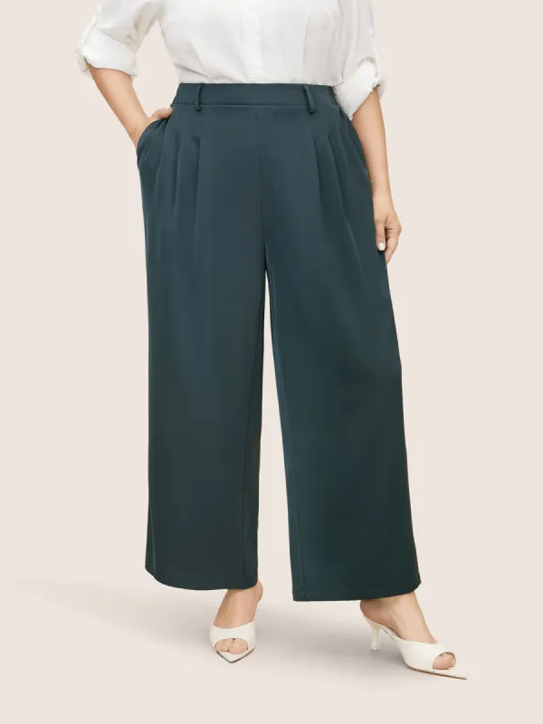 Mid Rise Elastic Waist Pleated Wide Leg Pants sold by Bloomchic