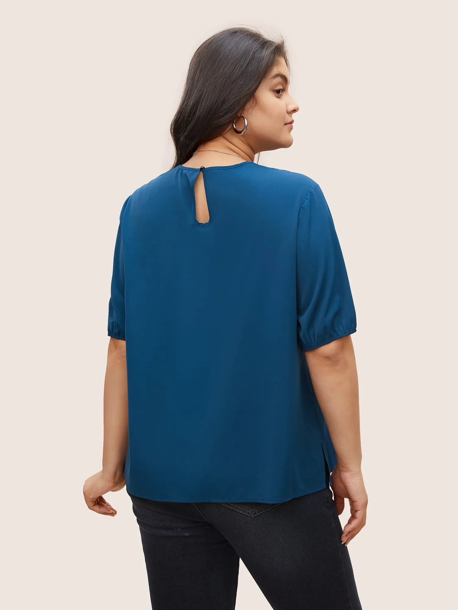Solid Twist Front Lantern Sleeve Blouse sold by Bloomchic product image thumbnail 4