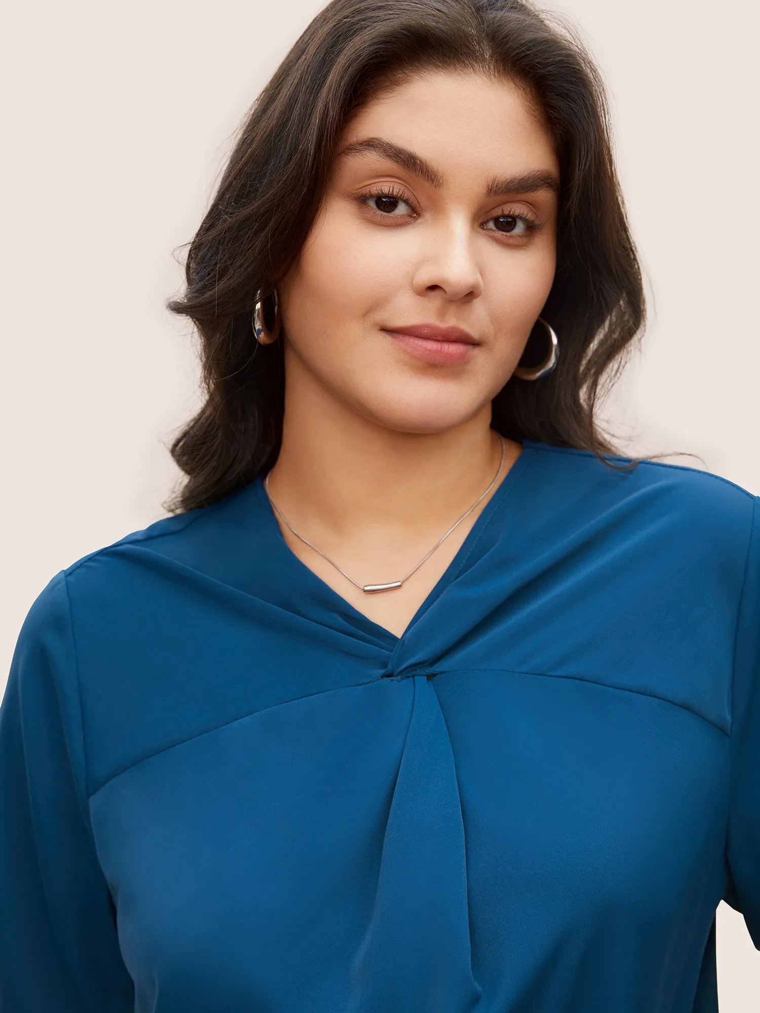 Solid Twist Front Lantern Sleeve Blouse sold by Bloomchic product image thumbnail 3