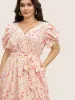 Floral Bishop Sleeve Pleated Split Front Dress sold by Bloomchic