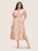 Floral Bishop Sleeve Pleated Split Front Dress sold by Bloomchic