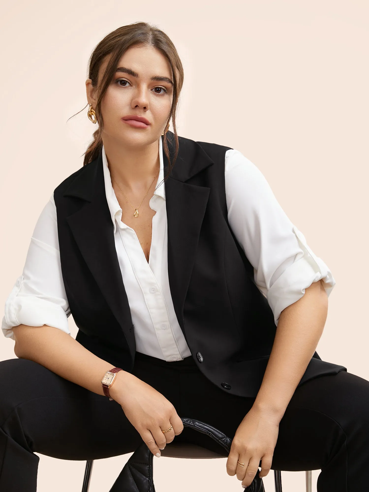 Stretch Woven Princess Seams Slim-Fit Blazer sold by Bloomchic product image thumbnail 3