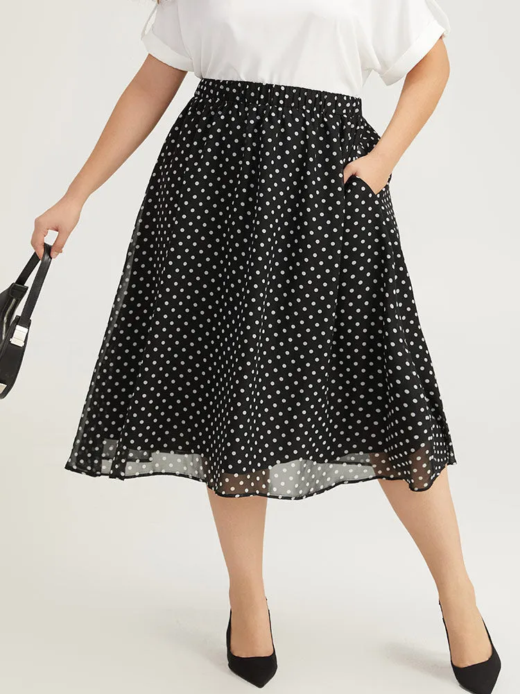Polka Dot Pocket Mesh Elastic Waist Skirt sold by Bloomchic