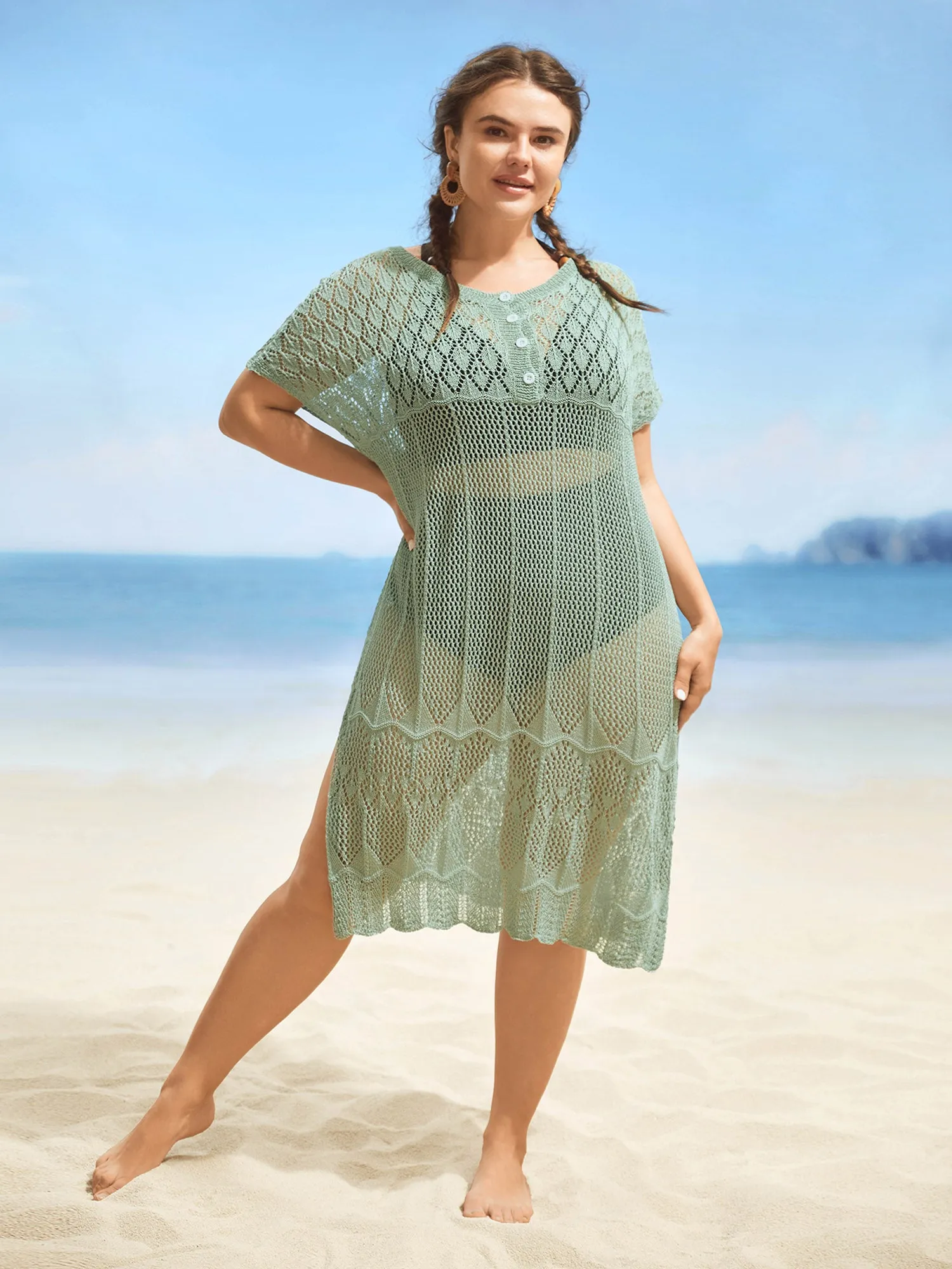 Textured Cut Out Dolman Sleeve Swim Cover Up sold by Bloomchic product image thumbnail 3