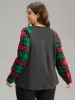 Plaid Contrast Notched Raglan Sleeve T-shirt sold by Bloomchic