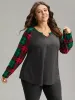 Plaid Contrast Notched Raglan Sleeve T-shirt sold by Bloomchic