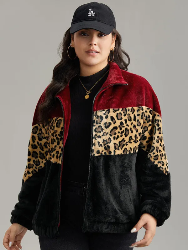 Leopard Colorblock Contrast Zipper Jacket sold by Bloomchic