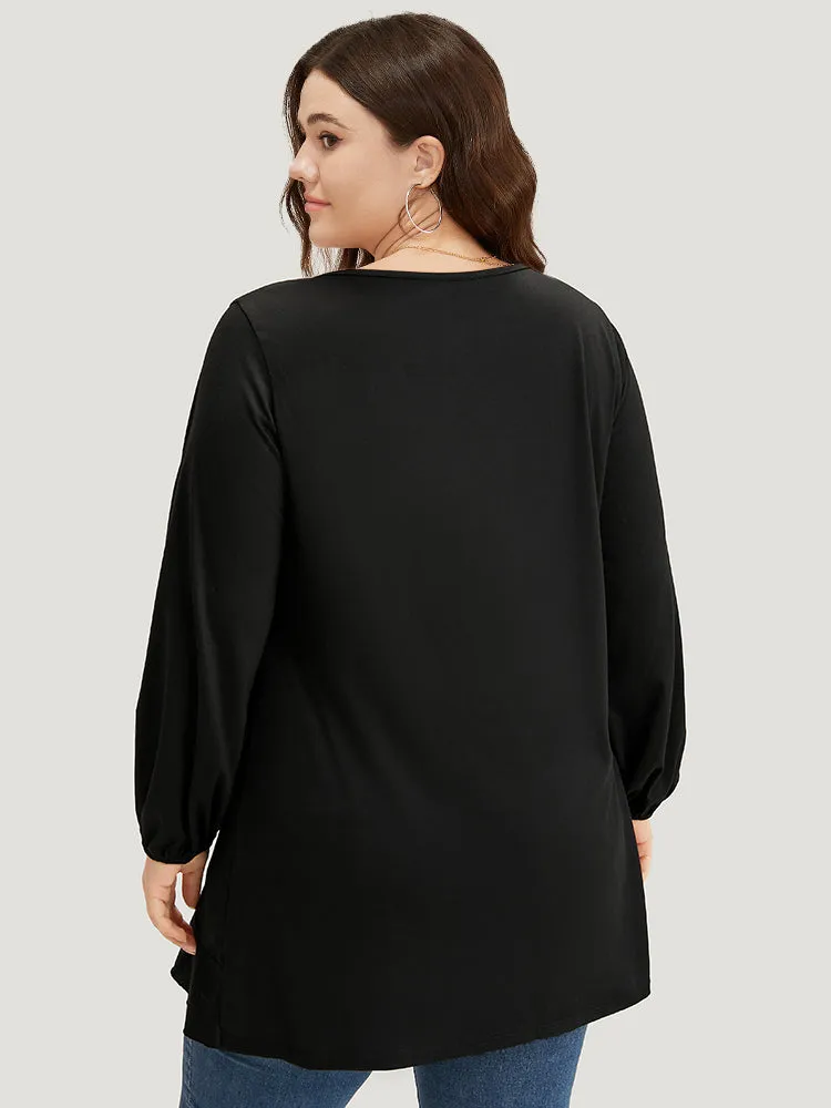 Plain Ruffle Trim Round Neck Lantern Sleeve T-shirt sold by Bloomchic product image thumbnail 3