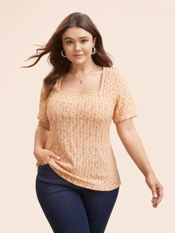 Square Neck Heather Textured T-shirt sold by Bloomchic
