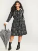 Halloween Polka Dot Shirt Collar Button Up Belted Dress sold by Bloomchic