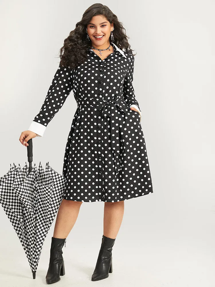 Halloween Polka Dot Shirt Collar Button Up Belted Dress sold by Bloomchic